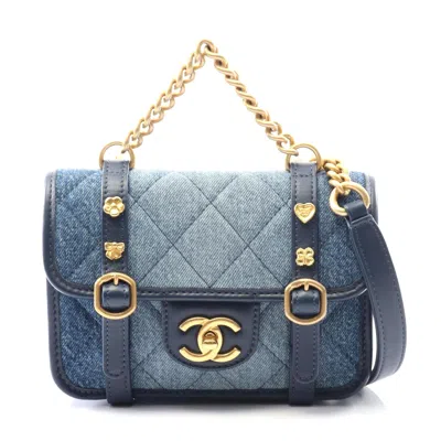Pre-owned Chanel Denim Leather Mini Matelasse Shoulder Bag In Blue