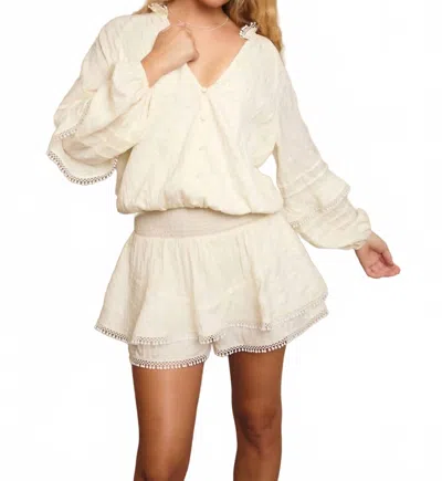 Le Lis V-neck Smocked Long Sleeve Romper In Ivory In Multi