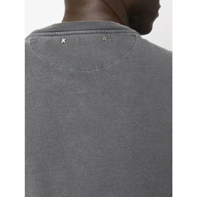 Golden Goose Green Crewneck T-shirt With Logo On The Front And Logo Patch On The Front In Dustyolive