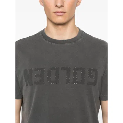 Golden Goose Green Crewneck T-shirt With Logo On The Front And Logo Patch On The Front In Dustyolive