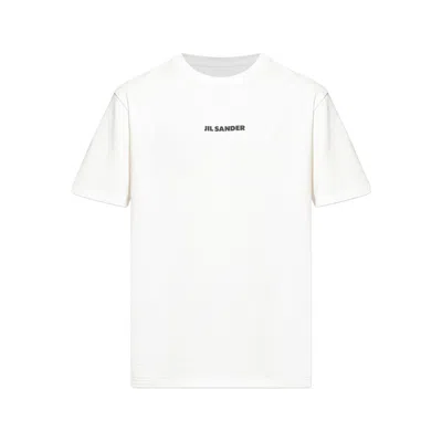 Jil Sander Men White Crewneck T-shirt With Logo Lettering On The Front In Cotton Man