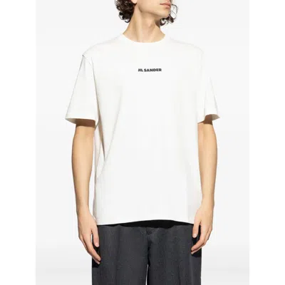 Jil Sander Men White Crewneck T-shirt With Logo Lettering On The Front In Cotton Man