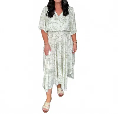 Sew In Love Floral Flowy Midi Dress In Ivory & Green In Green