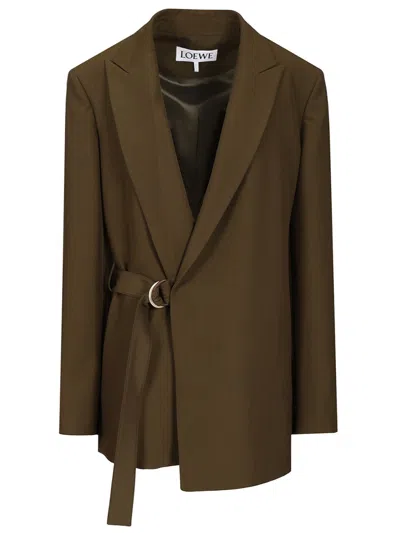 Loewe Khaki Green Double-breasted Wool Jacket Women In Brown