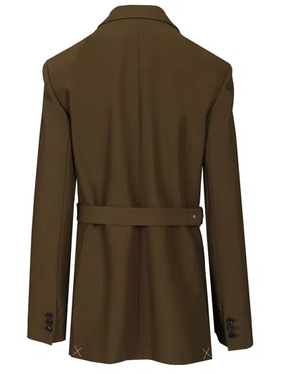 Loewe Khaki Green Double-breasted Wool Jacket Women In Brown