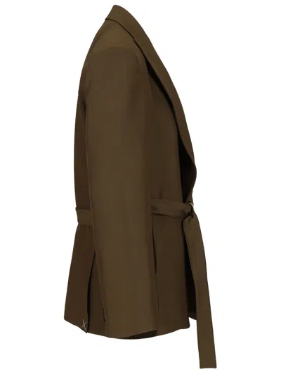 Loewe Khaki Green Double-breasted Wool Jacket Women In Brown