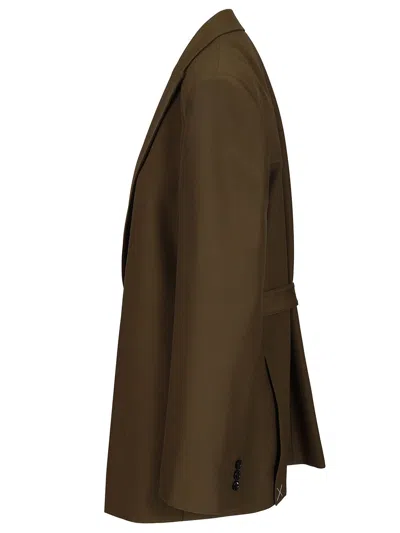 Loewe Khaki Green Double-breasted Wool Jacket Women In Brown