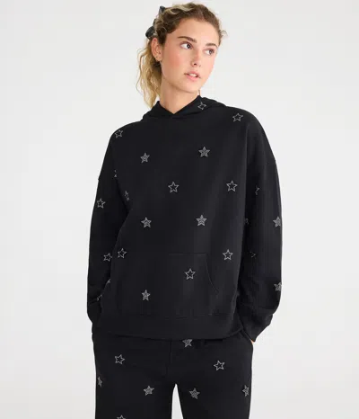 Aéropostale Cloud Soft Rhinestone Stars Pullover Hoodie In Black