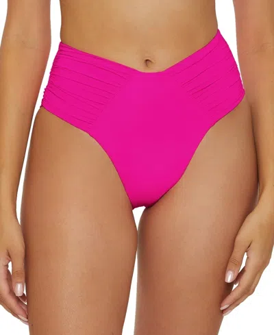 Becca Color Code Bikini Bottom Women's Azalea Ashlyn French Cut Ruched Kfc189 In Pink