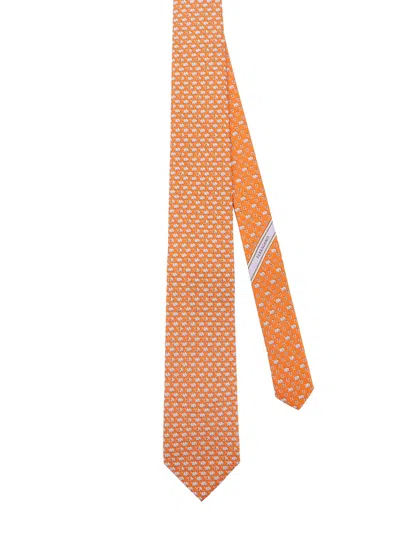 Ferragamo Orazio Silk Tie In Orange