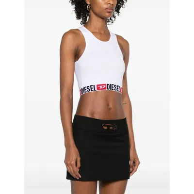 Diesel Sandra-d-core Sleeveless Racerback Crop Top In White