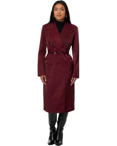 Avec Les Filles Trench Coat Women's Burgundy Cotton Stretch Belted Ddr232 In Red