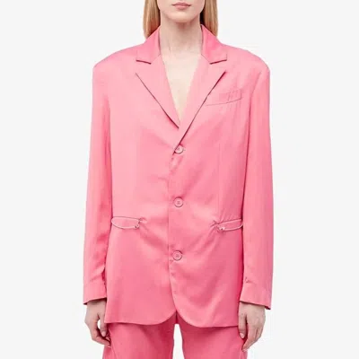 Artica Arbox Blazer Women's Bubble Gum Three-button Suit Jacket Red22 In Pink