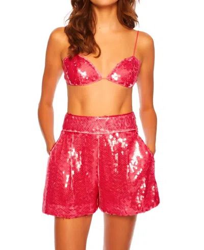 Susana Monaco Sequin High Waist Shorts In Azalea Pink In Red