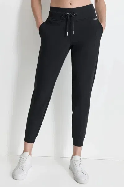 Dkny Sport Jogger Sweatpants Womens Black Fleece Drawstring Waist Fts718 In Black