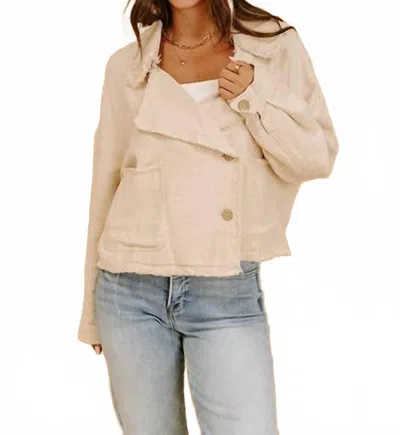 Lalavon Collar Button Raw Hem Jacket In Light Taupe In Neutral