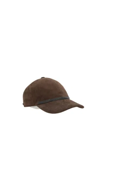 Brunello Cucinelli Suede Cap In Brown
