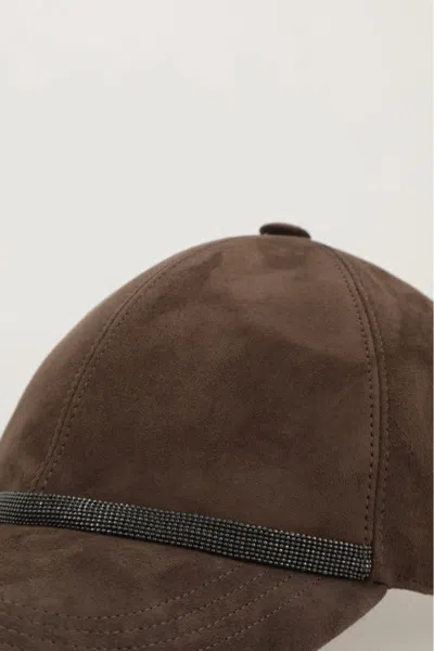 Brunello Cucinelli Suede Cap In Brown