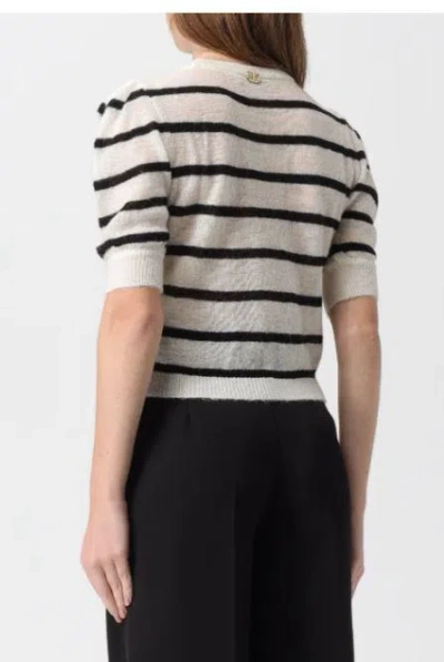 Twinset Striped Floral-detail T-shirt In White