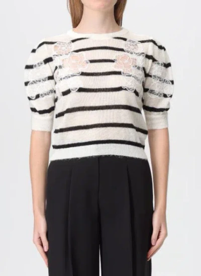 Twinset Striped Floral-detail T-shirt In White