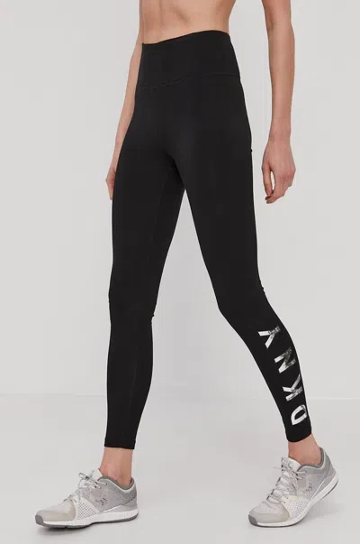 Dkny Sport Full Length Leggings Women's Black High-rise Logo Workout Fts489 In Black