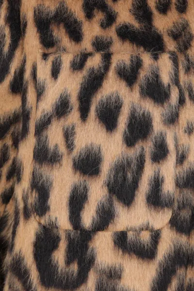 Fendi Women Multicolor Coat With Ff Buckled Belt On The Front And All-over Leopard Motif In Wool Ble In Brown