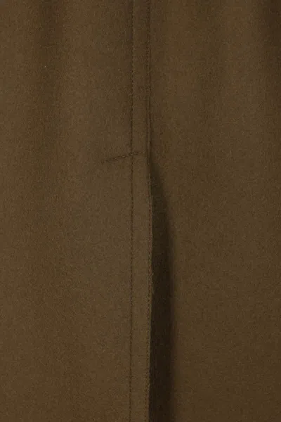 Fendi Green Wool Midi Coat With Leather Sleeves In Green