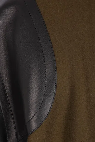 Fendi Green Wool Midi Coat With Leather Sleeves In Green