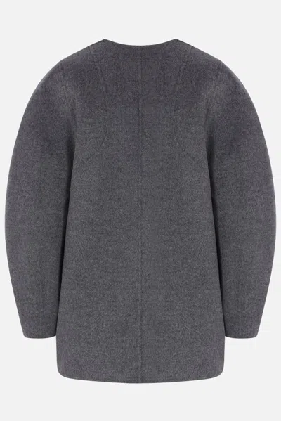 Fendi Women Wool Blouson With Mink Pockets And Inner Ff Logo In Gray