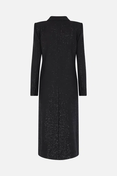 Tom Ford Double-breasted Coat In Crepe Wool Blend With Sequins In Black