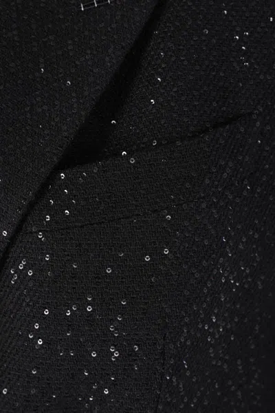 Tom Ford Double-breasted Coat In Crepe Wool Blend With Sequins In Black