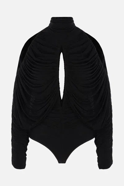 Francesco Murano Cut-out Draped Bodysuit In Black