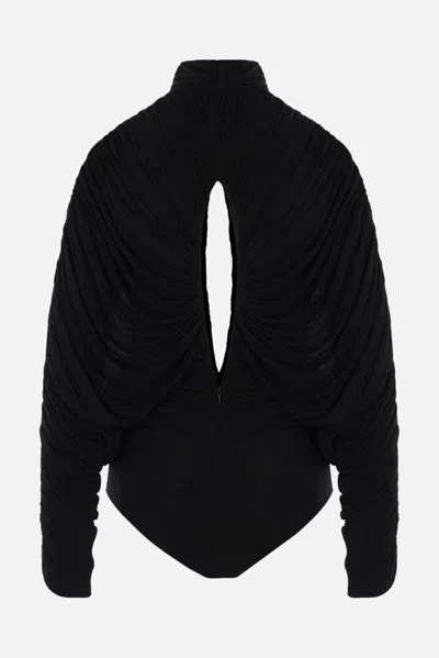 Francesco Murano Cut-out Draped Bodysuit In Black