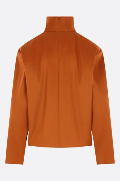 Saint Laurent Silk High-neck Top Tops Brown In Brown