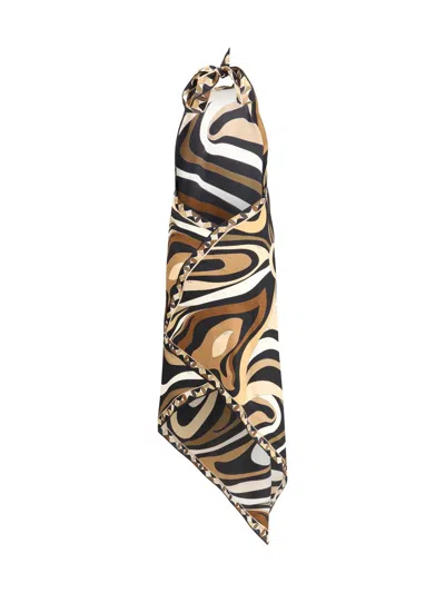 Pucci Multicolor Silk Casual Dress In Brown