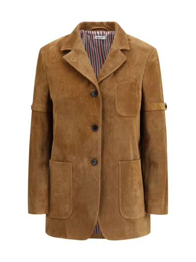 Thom Browne Beige Calf Leather Bos Taurus Coat In Nude