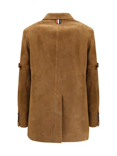 Thom Browne Beige Calf Leather Bos Taurus Coat In Nude