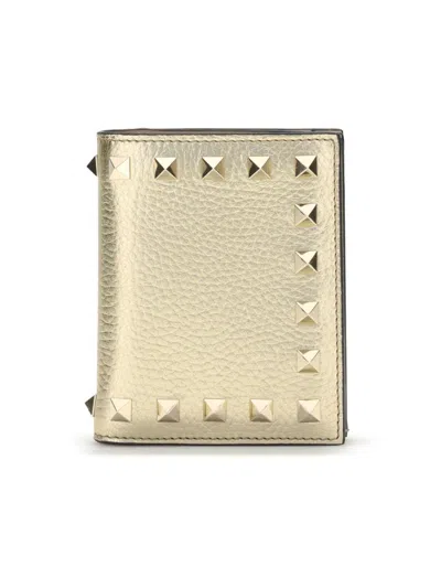Valentino Gold Calf Leather Bos Taurus Wallet In Brown