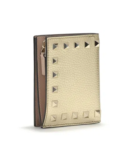 Valentino Gold Calf Leather Bos Taurus Wallet In Brown