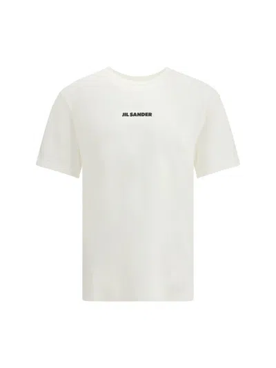 Jil Sander Men White Crewneck T-shirt With Logo Lettering On The Front In Cotton Man