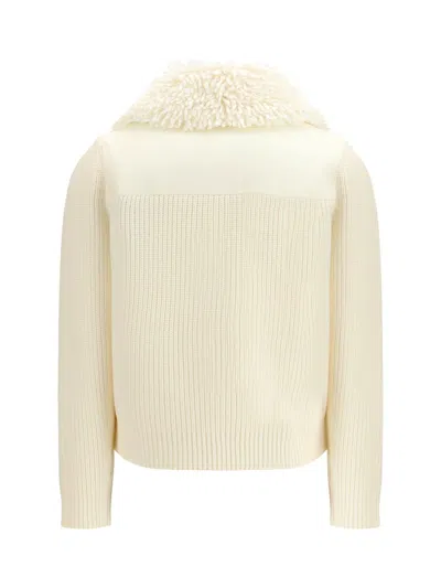 Moncler Padded Wool Zip-up Cardigan In White