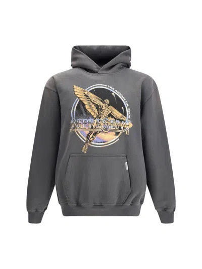 Represent Black Hoodie With Graphic Print On Front And Back And Faded Effect In Cotton Man In Gray