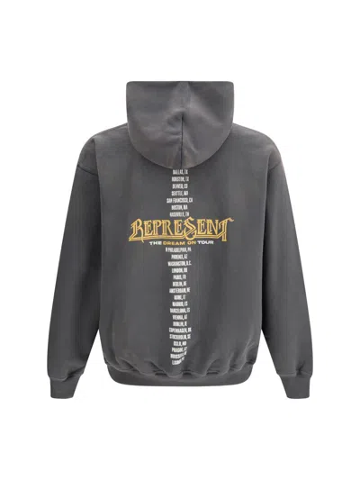 Represent Black Hoodie With Graphic Print On Front And Back And Faded Effect In Cotton Man In Gray