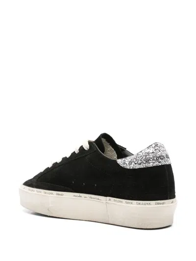 Golden Goose Hi Star Suede Sneakers With Glittered Star And Heel Tab In Black