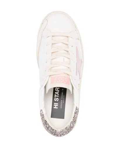 Golden Goose Hi Star White Pink Leather And Glitter Womas Sneakers In Pink