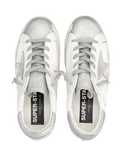 Golden Goose Super-star White And Silver Leather Womans Sneakers In Silver