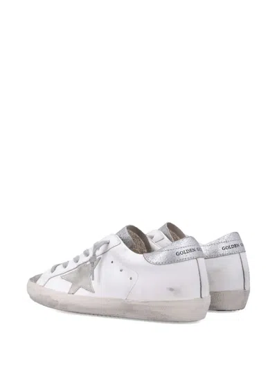 Golden Goose Super-star White And Silver Leather Womans Sneakers In Silver