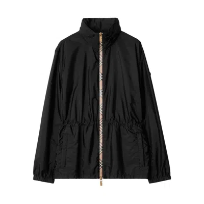 Burberry Nylon Parka With Elastic Cuffs And High Collar In Black