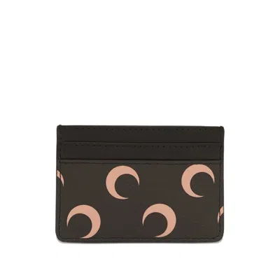 Marine Serre Black Screen Print Leather Card Holder In Black