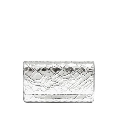 Maison Margiela Textured Foldover Chain Wallet In Metallic